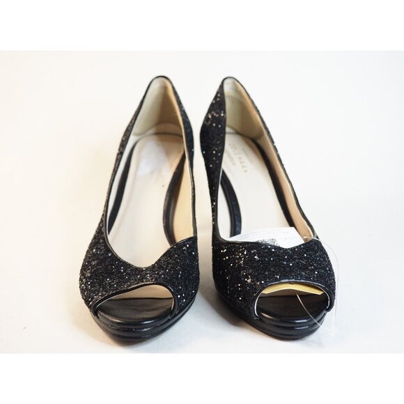 Cole Haan Black Glitter Peep Toe Heels Pumps Grand OS Signature, Size 5.5 (US) - Picture 2 of 12